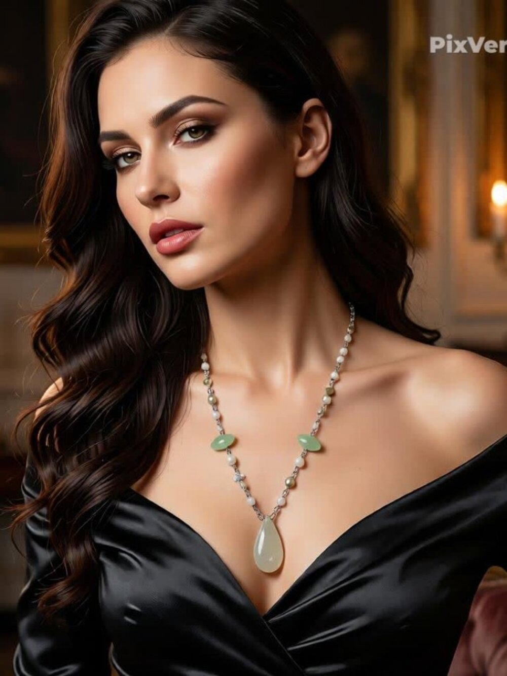Sage Tear Drop Beaded Necklace - Picture 2 of 5